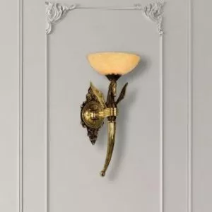 Đèn vách đồng nguyên chất thiết kế tay nến, chao đá cẩm thạch VD-205