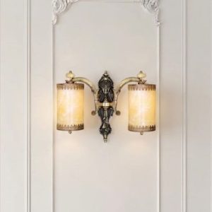 Đèn vách đồng nguyên chất thiết kế tay nến, chao đá cẩm thạch VD-206