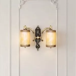 Đèn vách đồng nguyên chất thiết kế tay nến, chao đá cẩm thạch VD-206