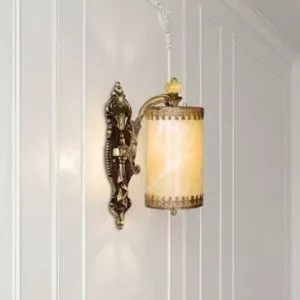 Đèn vách đồng nguyên chất thiết kế tay nến, chao đá cẩm thạch VD-206