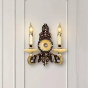 Đèn vách đồng nguyên chất thiết kế tay nến, chao đá cẩm thạch VD-213