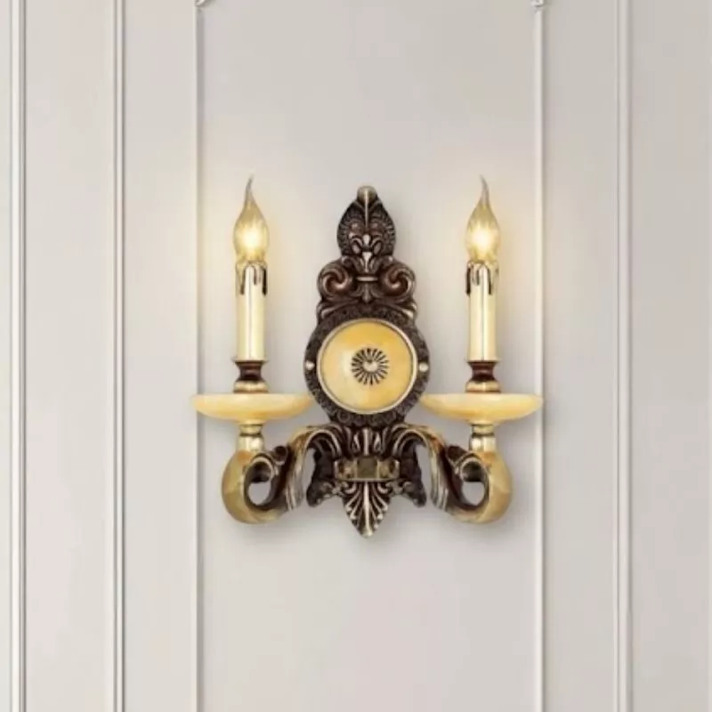 Đèn vách đồng nguyên chất thiết kế tay nến, chao đá cẩm thạch VD-213 - Hình ảnh 2