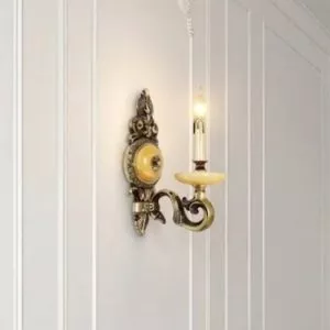 Đèn vách đồng nguyên chất thiết kế tay nến, chao đá cẩm thạch VD-213