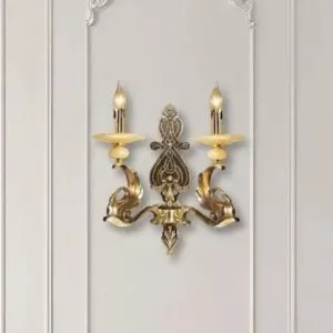 Đèn vách đồng nguyên chất thiết kế tay nến, chao đá cẩm thạch VD-217