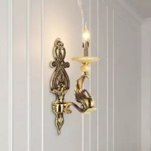 Đèn vách đồng nguyên chất thiết kế tay nến, chao đá cẩm thạch VD-217