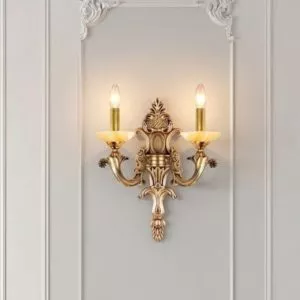 Đèn vách đồng nguyên chất thiết kế tay nến, chao đá cẩm thạch VD-218