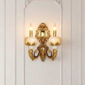 Đèn vách đồng nguyên chất thiết kế tay nến, chao đá cẩm thạch VD-221