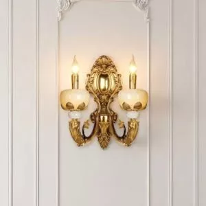 Đèn vách đồng nguyên chất thiết kế tay nến, chao đá cẩm thạch VD-221