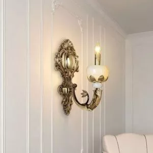 Đèn vách đồng nguyên chất thiết kế tay nến, chao đá cẩm thạch VD-221