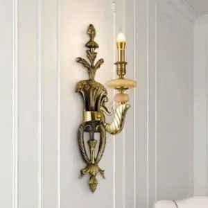 Đèn vách đồng nguyên chất thiết kế tay nến, chao đá cẩm thạch VD-240