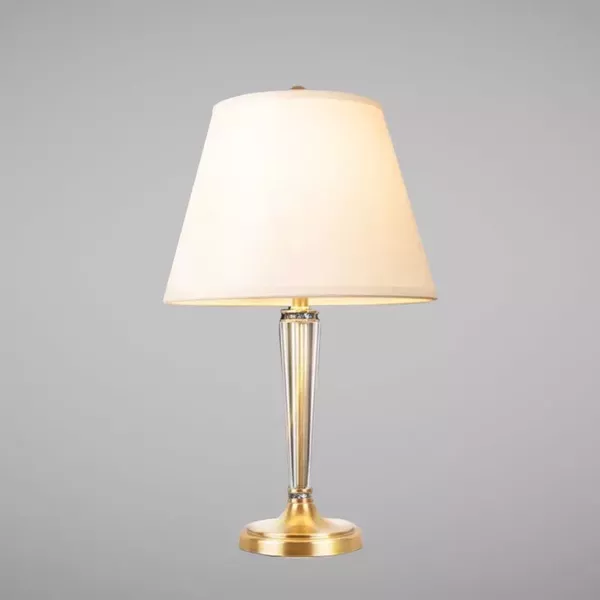 Đèn bàn chụp vải trắng, thân kim loại phối thủy tinh nghệ thuật DB-356 - Hình ảnh 2