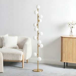 Đèn cây cao cấp, thân kim loại si vàng đồng, chao thủy tinh nghệ thuật DC-219