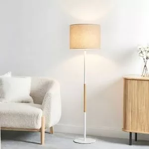 Đèn cây hiện đại, chao vải, thân kim loại phối gỗ DC-216