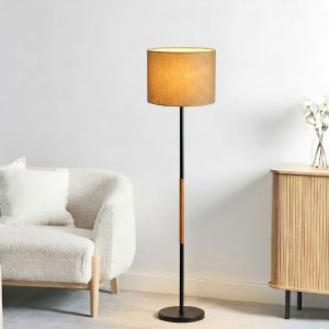 Đèn cây hiện đại, chao vải, thân kim loại phối gỗ DC-216