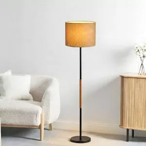 Đèn cây hiện đại, chao vải, thân kim loại phối gỗ DC-216