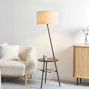 Đèn cây hiện đại, thân kim loại phối mặt gỗ DC-238