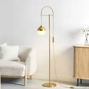 Đèn cây hiện đại, thân kim loại si vàng đồng, chao thả nghệ thuật DC-218