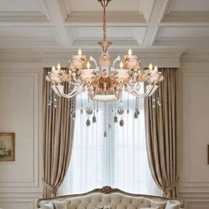 Đèn chùm đồng tay nến, thân hợp kim, chao đá cẩm thạch giá rẻ DC-2030