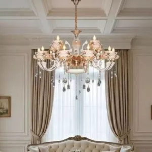 Đèn chùm đồng tay nến, thân hợp kim, chao đá cẩm thạch giá rẻ DC-2030