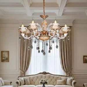 Đèn chùm đồng tay nến, thân hợp kim, chao đá cẩm thạch giá rẻ DC-2030