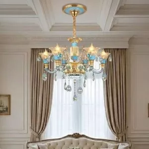 Đèn chùm đồng tay nến, thân thủy tinh, chao phale cao cấp DC-2027