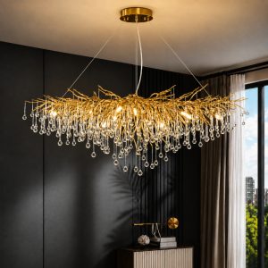 Đèn chùm hiện đại, thiết kế Serip thả ngang, hạt thủy tinh cao cấp DC-1083
