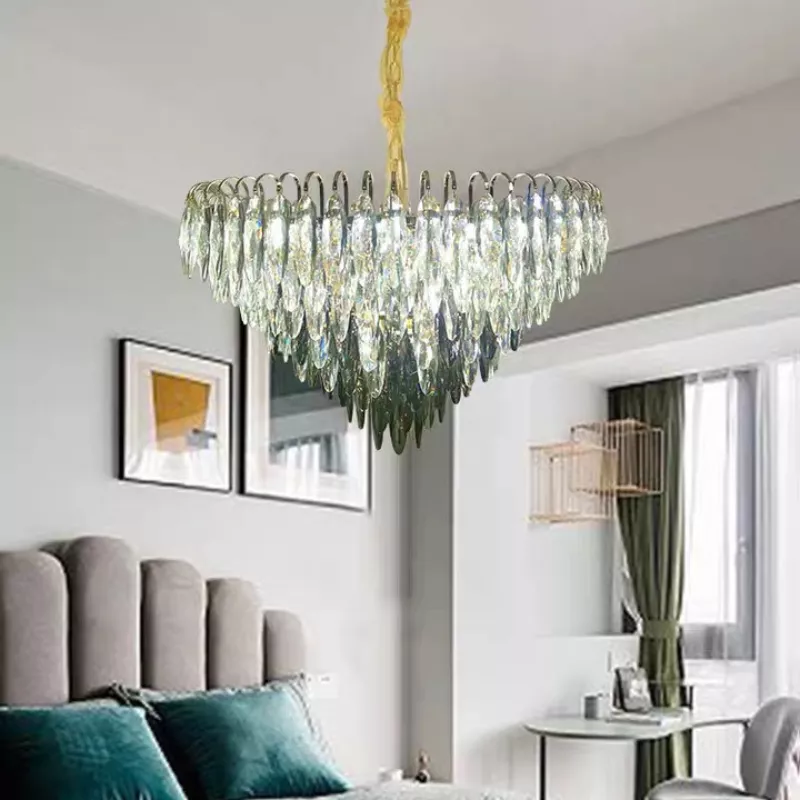 Đèn chùm pha lê cao cấp, thiết kế tròn, phale hình lá phối màu khói DC-1049 - Hình ảnh 4