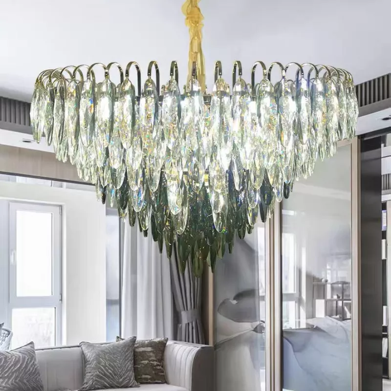 Đèn chùm pha lê cao cấp, thiết kế tròn, phale hình lá phối màu khói DC-1049 - Hình ảnh 5