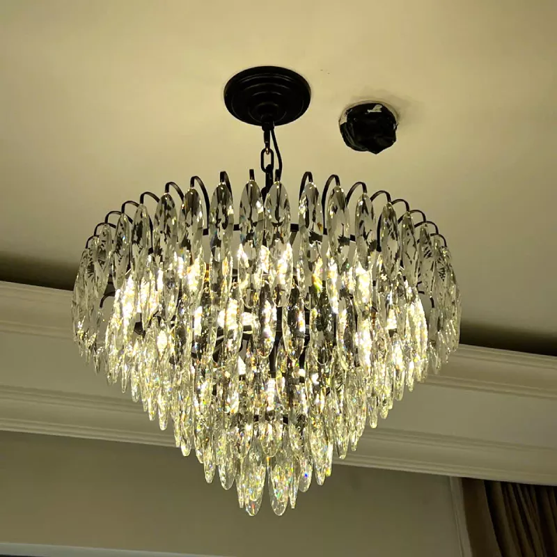 Đèn chùm pha lê cao cấp, thiết kế tròn, phale hình lá phối màu khói DC-1049 - Hình ảnh 6