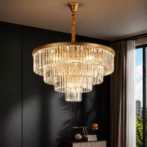 Đèn chùm pha lê, thiết kế dạng tròn, thẻ pha lê trắng DC-1030