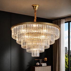 Đèn chùm pha lê, thiết kế dạng tròn, thẻ pha lê trắng DC-1030
