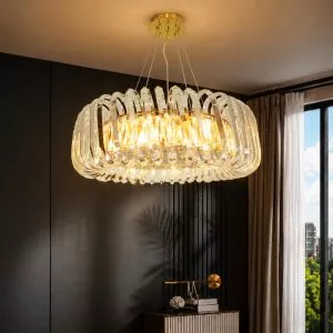Đèn thả phòng khách-bàn ăn, mâm inox vàng phối phale nghệ thuật DC-104