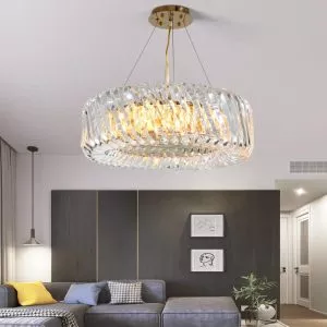 Đèn thả phòng khách-bàn ăn, mâm inox vàng phối phale nghệ thuật DC-104