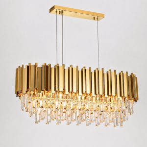 Đèn chùm phale, thiết kế thả ngang, khung kim loại si vàng đồng phối thẻ phale trắng DC-183