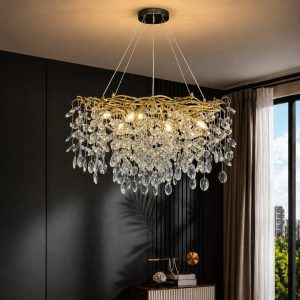 Đèn chùm phale, thiết kế hình tròn, kiểu lá cây, hạt phale trong cao cấp DC-1078