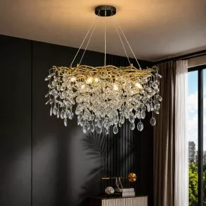 Đèn chùm phale, thiết kế hình tròn, kiểu lá cây, hạt phale trong cao cấp DC-1078