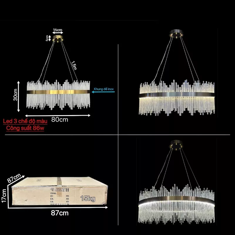Đèn chùm phale, thiết kế vòng tròn, ống thủy tinh trắng DC-203 - Hình ảnh 4