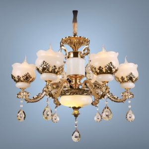 Đèn chùm phòng khách-bàn ăn, thân hợp kim si phối chao đá nghệ thuật DC-2044