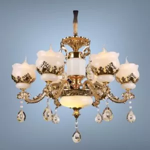 Đèn chùm phòng khách-bàn ăn, thân hợp kim si phối chao đá nghệ thuật DC-2044