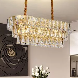 Đèn chùm phale, thiết kế thả ngang, khung kim loại si vàng đồng phối phale K9 cao cấp DC-1075