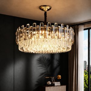 Đèn chùm pha lê kiểu tròn thẻ pha lê phối màu khói cao cấp DC-123