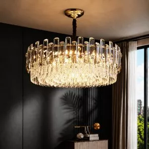 Đèn chùm pha lê kiểu tròn thẻ pha lê phối màu khói cao cấp DC-123