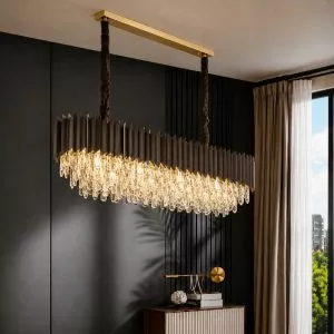 Đèn chùm phòng khách-bàn ăn kiểu ngang, thẻ phale khói phối kim loại DC-1060