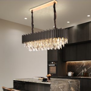 Đèn chùm phòng khách-bàn ăn kiểu ngang, thẻ phale khói phối kim loại DC-1060