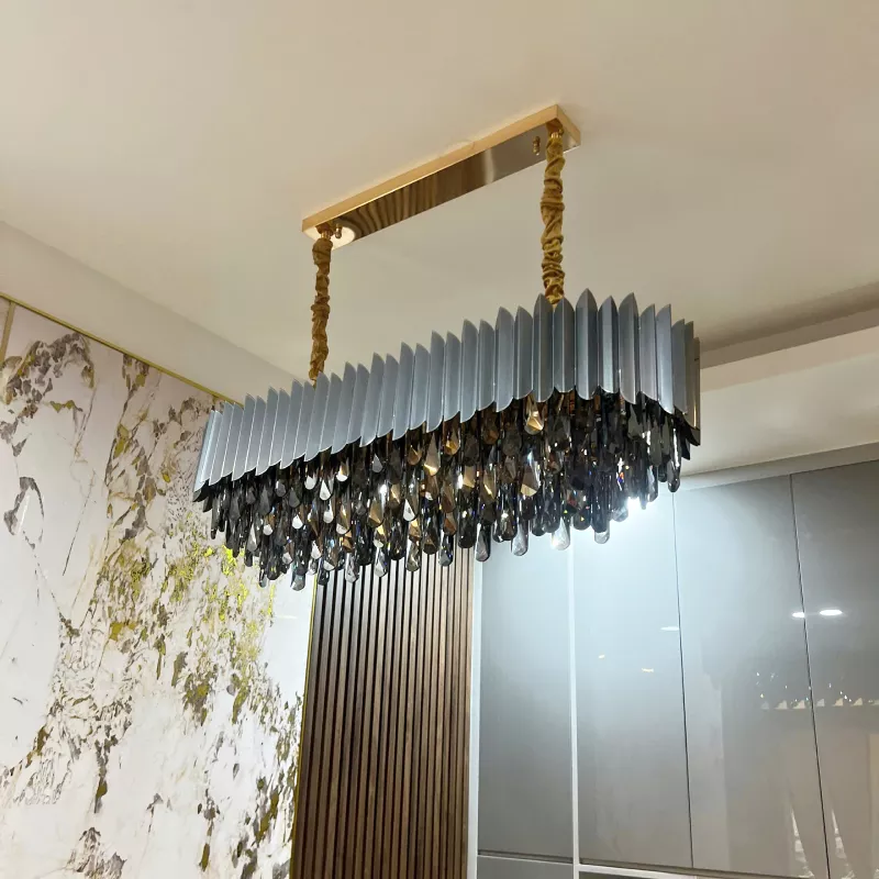 Đèn chùm phòng khách-bàn ăn kiểu ngang, thẻ phale khói phối kim loại DC-1060 - Hình ảnh 3