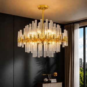 Đèn chùm hiện đại, thiết kế hình tròn, ổng thủy tinh trong DC-1044