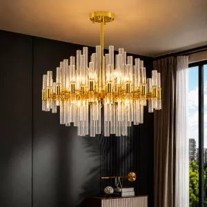 Đèn chùm hiện đại, thiết kế hình tròn, ổng thủy tinh trong DC-1044