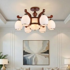 Đèn cổ điển, khung gỗ, phối chao thủy tinh đục OCD-086