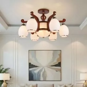 Đèn cổ điển, khung gỗ, phối chao thủy tinh đục OCD-086