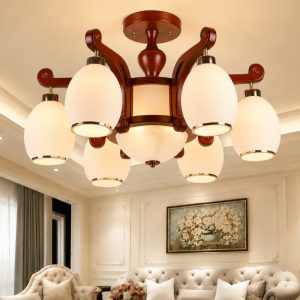 Đèn cổ điển, khung gỗ, phối chao thủy tinh đục OCD-086